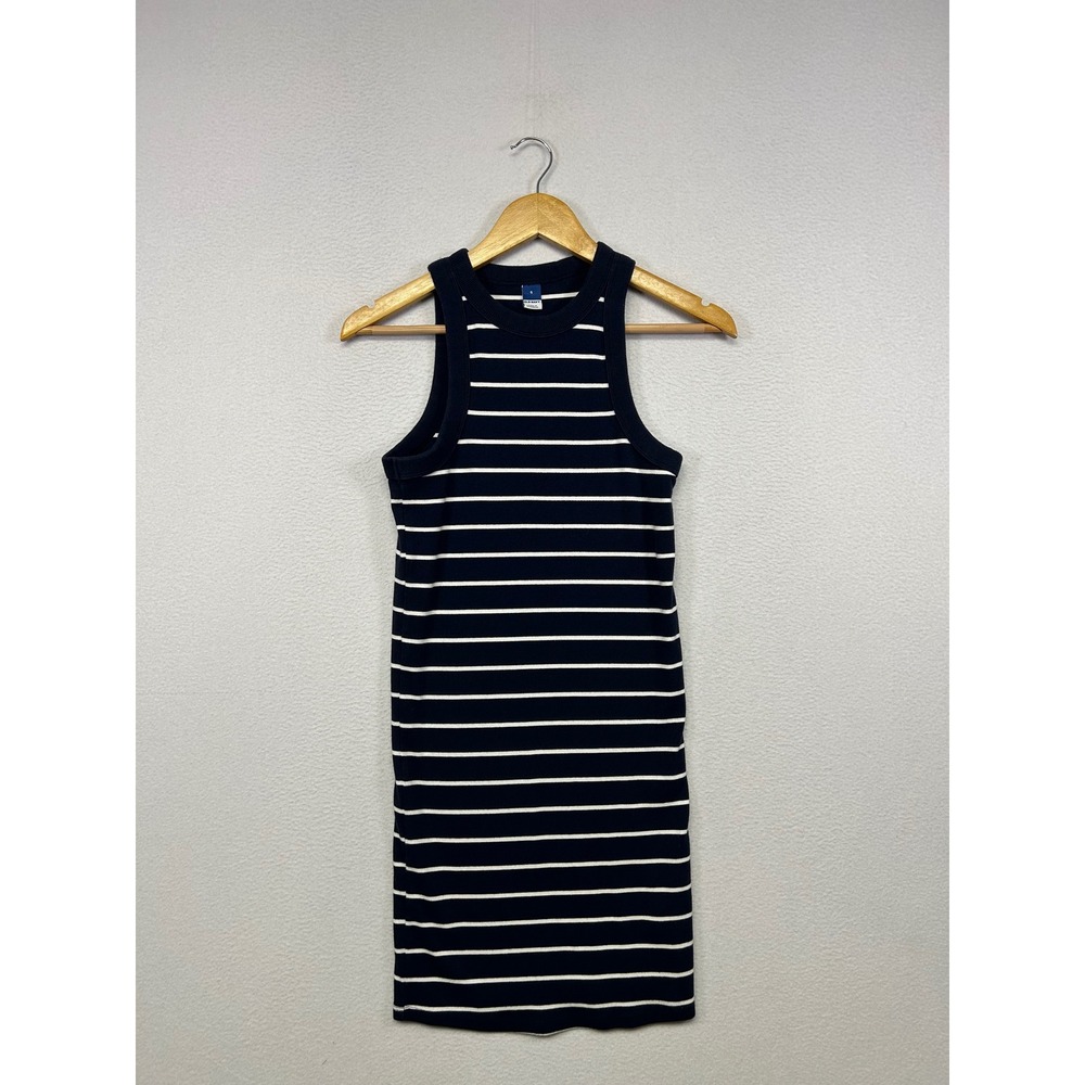 Nautical Preppy Old Navy Women S Navy Blue White Striped Ribbed Tank Dress